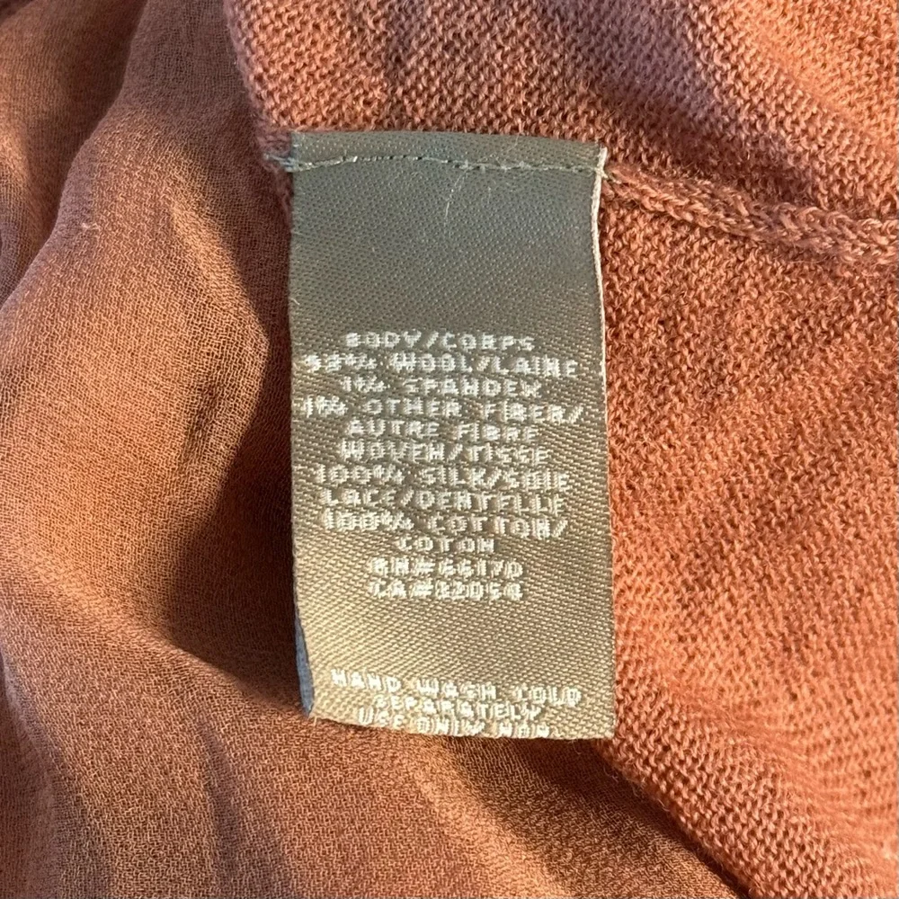 Anthropologie Moth Rust Ruffle Lace Trim Empire Waist Cardigan Medium